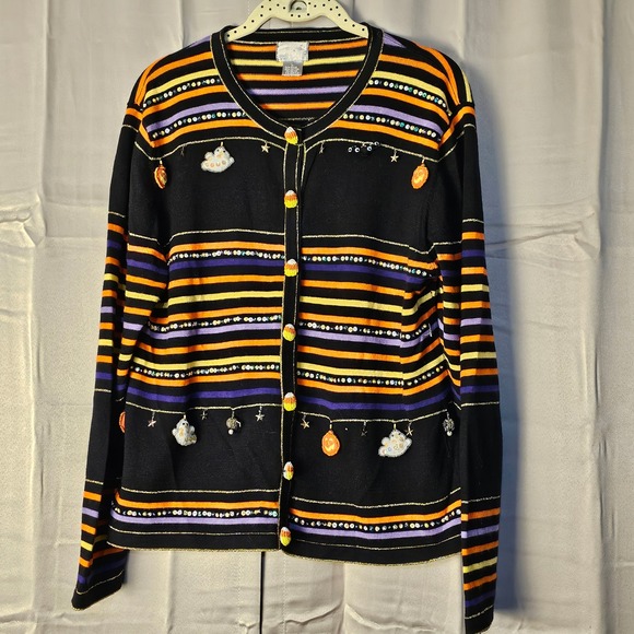 Vintage Berek Black Orange Striped Embellished Halloween...